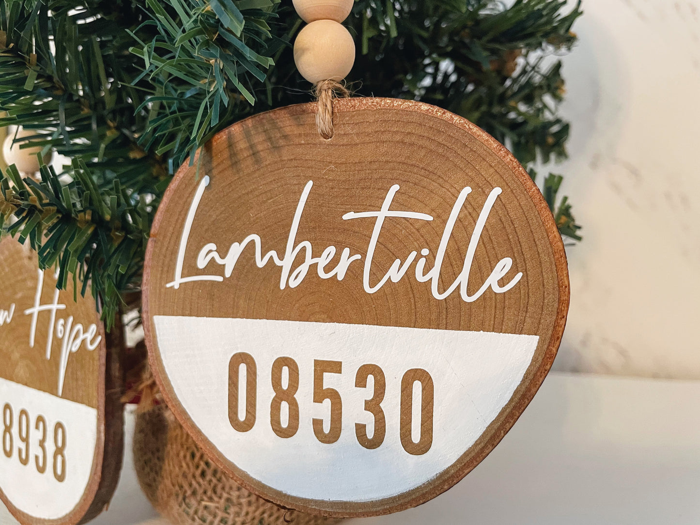 Town and ZIP Code Tree Slice Ornament