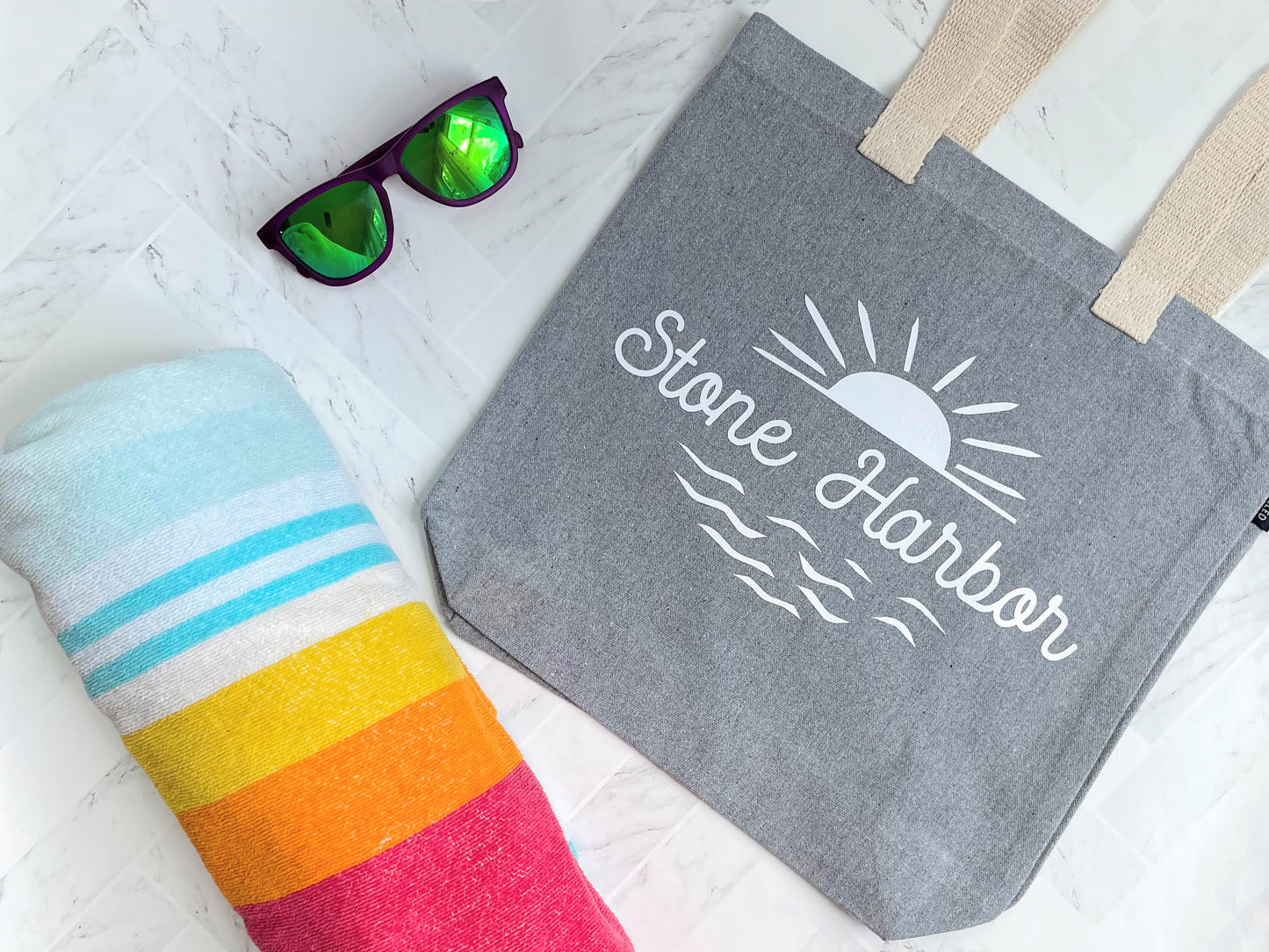 Sunrise and Waves Canvas Tote