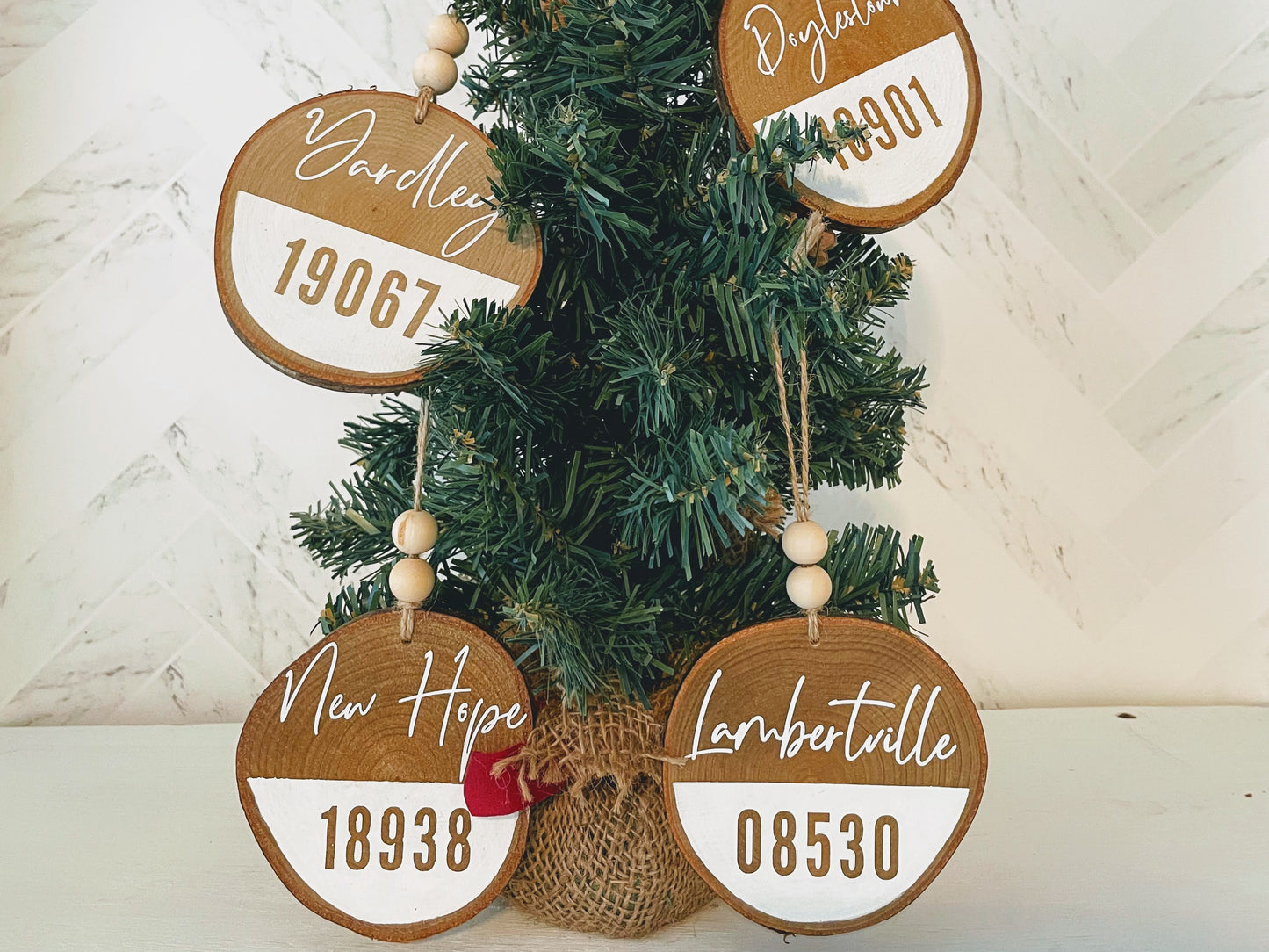 Town and ZIP Code Tree Slice Ornament