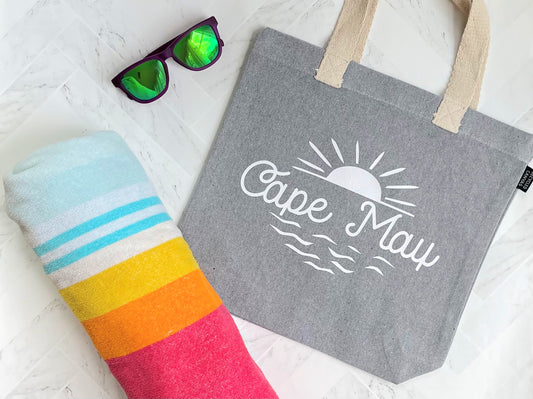 Sunrise and Waves Canvas Tote