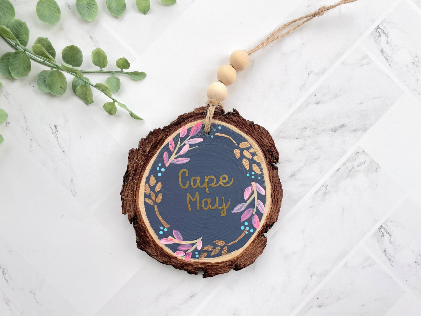 Lovely Floral Tree Slice Ornament